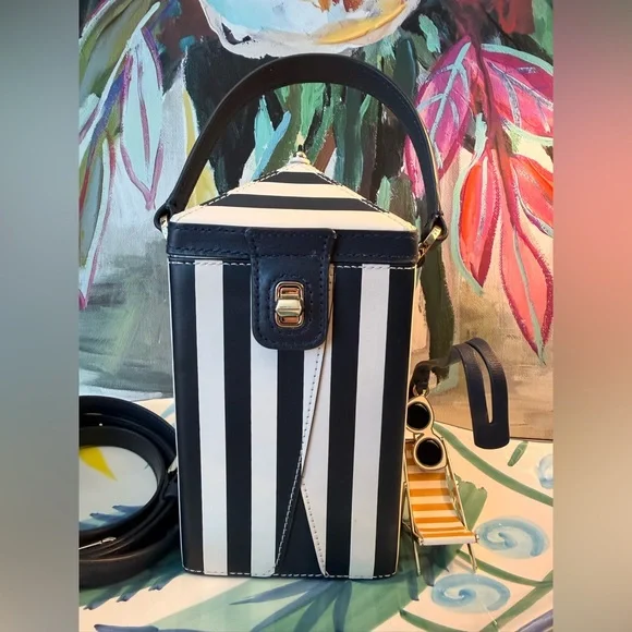 Kate Spade Novelty Retired 3D Sunkiss Striped Tent Cabana Leather bag - Picture 2 of 9